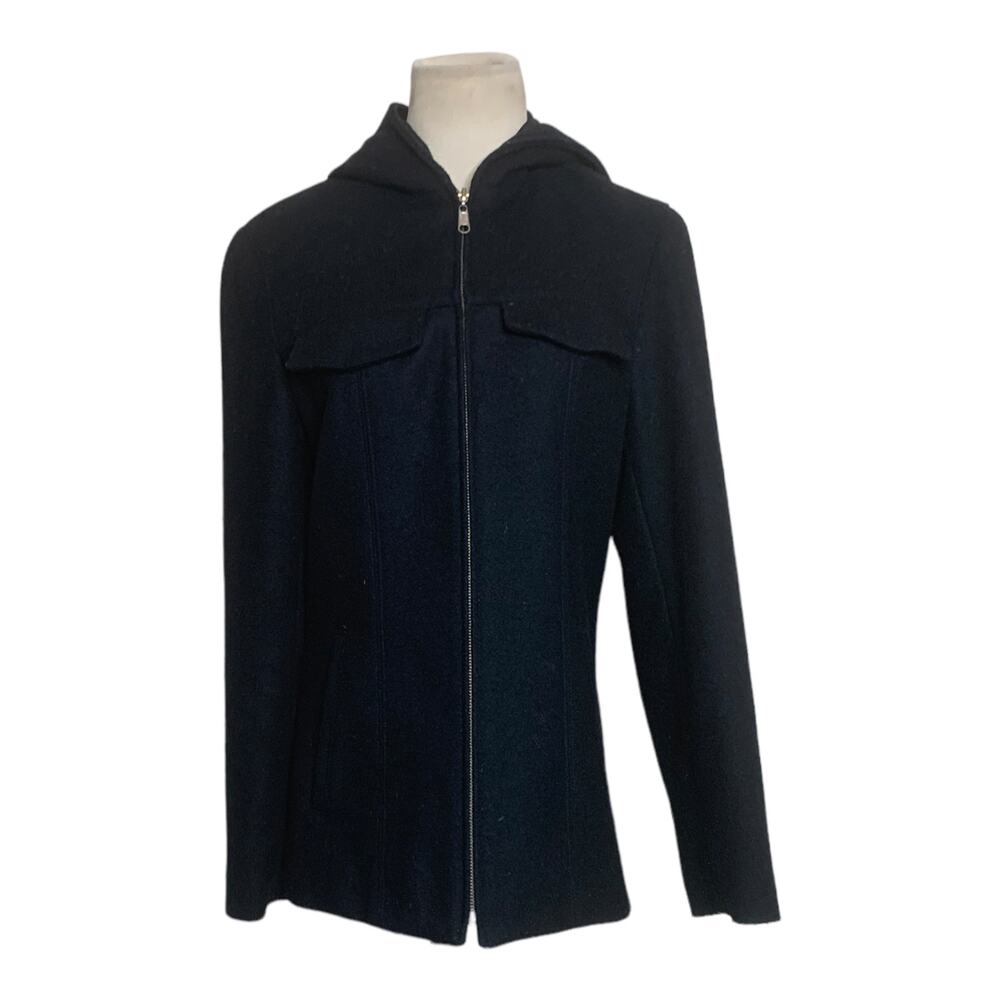 B. Moss women black wool zippered hoodie jacket size small